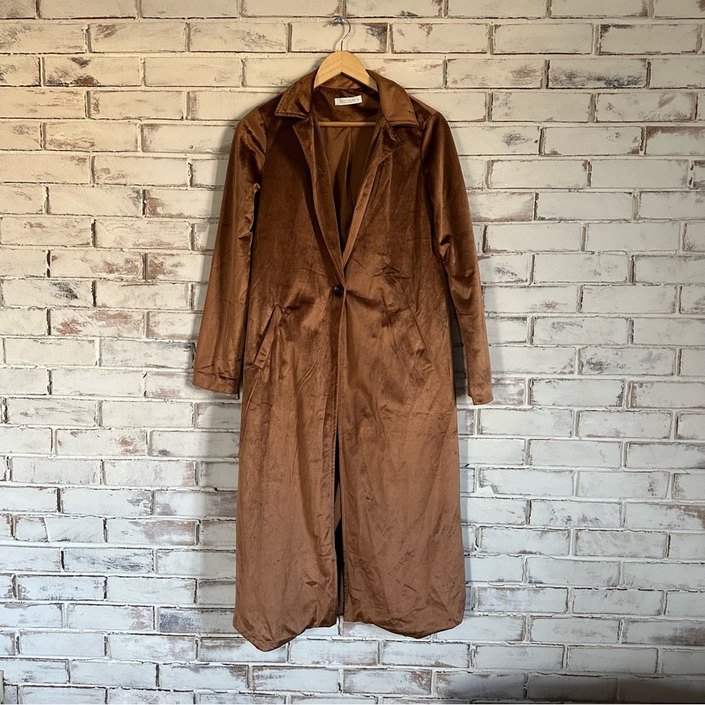 12th Tribe brown long trench duster coat size small